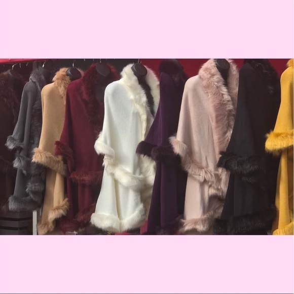 LUXURY Burg Wine Double Layer Faux Fur CAPE Coat - Picture 5 of 7